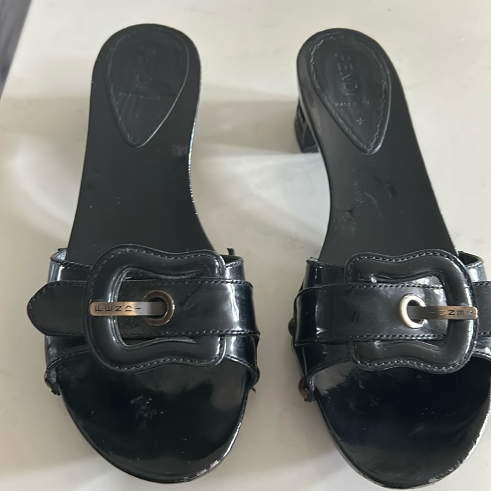 Fendi Patent Leather Mule Sandals